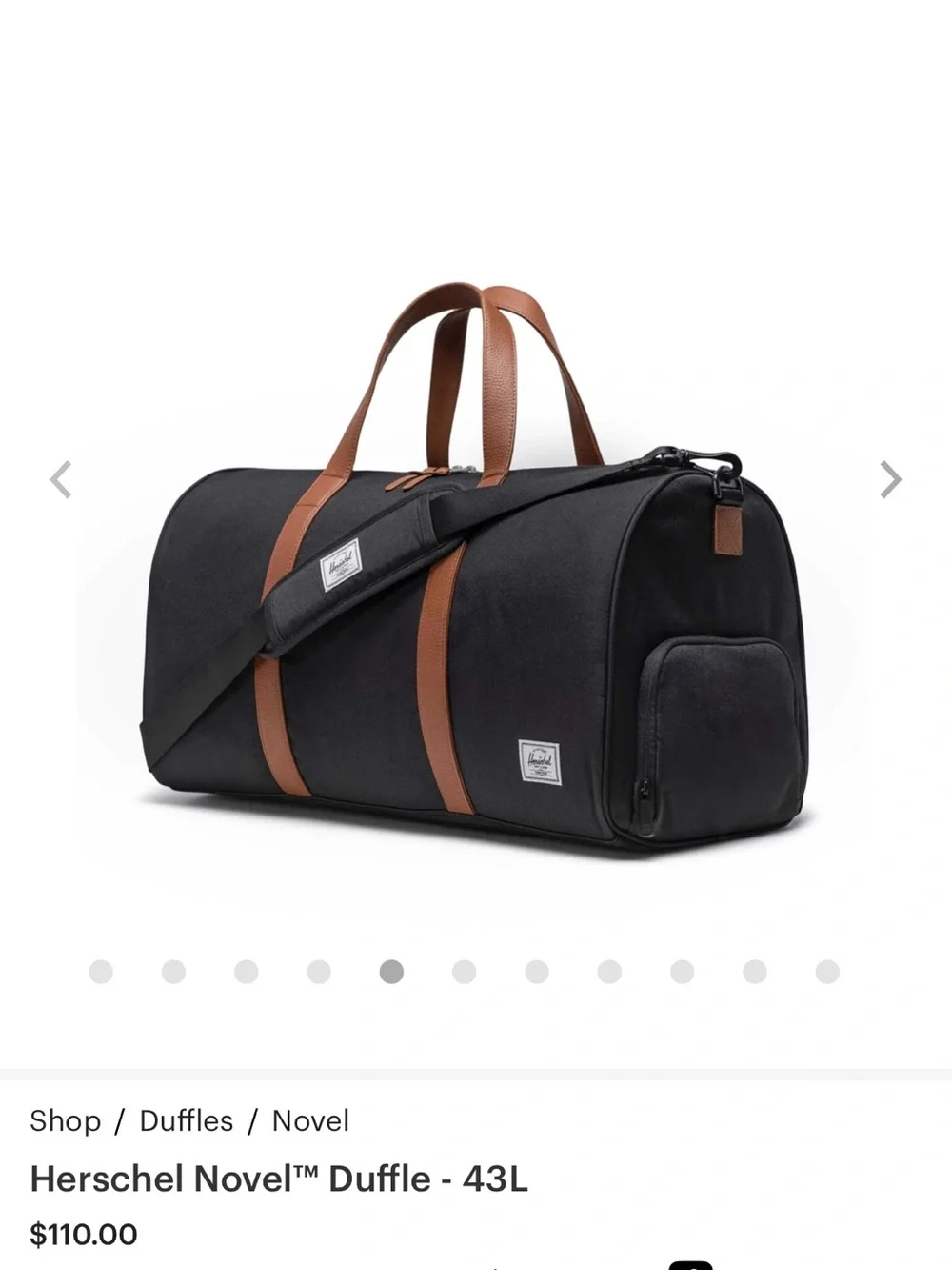 *NWT* Herschel Supply Company Novel Black Duffel with Brown Leather Handles